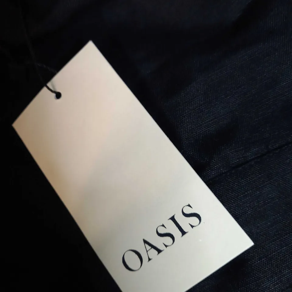 OASIS BLACK V NECK LINEN MIX TAILORED MIDI DRESS - SIZE 10