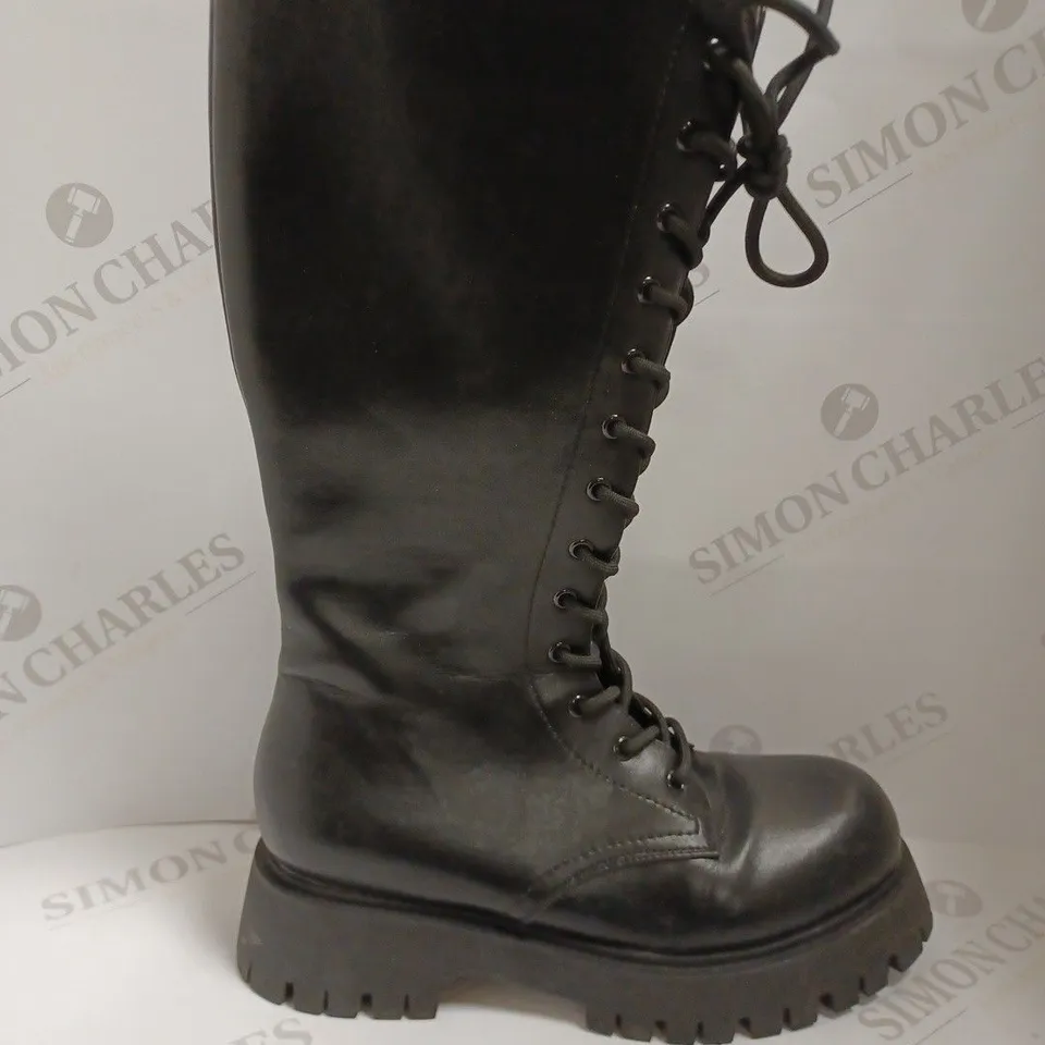 KOI VEGAN DELTORA BLACK LACE UP LONG BOOTS - SIZE UNKNOWN 