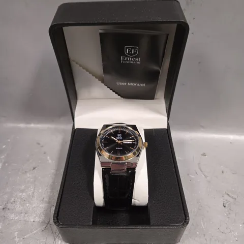 MENS ERNEST FERDINAND WATCH – DAY DATE CALENDAR DIAL – LEATHER STRAP
