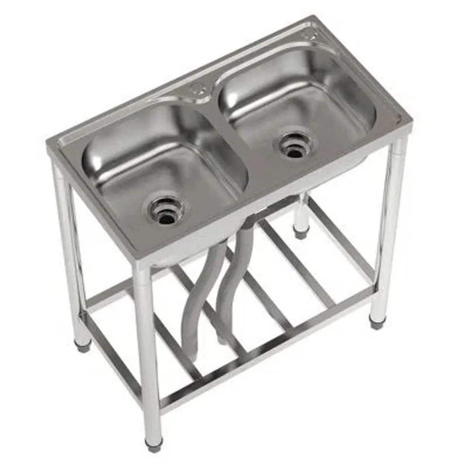 BOXED BAICANERA 100MM W DOUBLE BOWL STAINLESS STEEL FREESTANDING KITCHEN SINK
