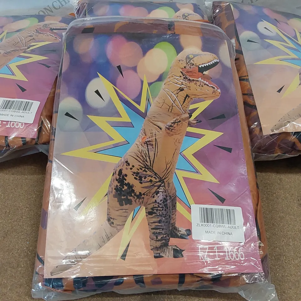 LOT OF APPROXIMATELY 4X BRAND NEW ADULTS INFLATABLE DINOSAUR COSTUMES (4 ITEMS TAPED TOGETHER)