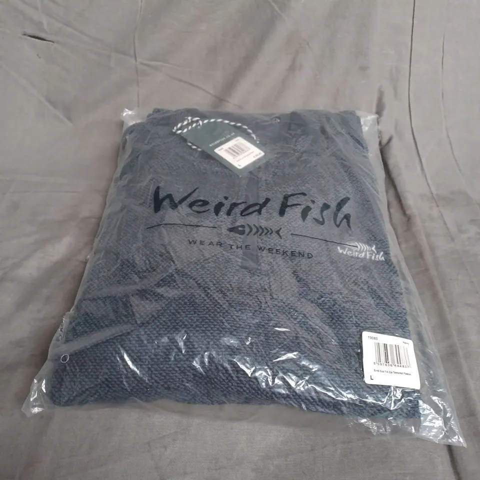 BAGGED WEIRD FISH ERRILL ECO 1/4 ZIP TEXTURED FLEECE IN NAVY SIZE L