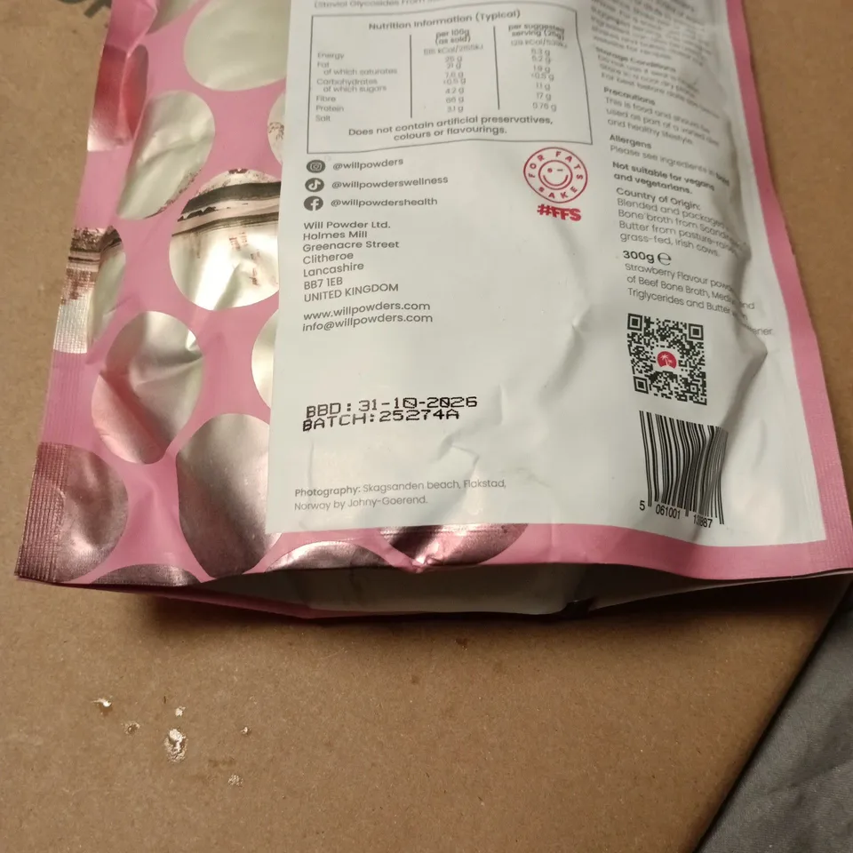 WILLPOWDERS BONE BROTH STRAWBERRY FLAVOUR 300G