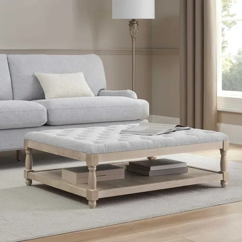 BOXED DUSK KNARESBOROUGH BUTTON BACK COFFEE TABLE POUFFE - LIGHT GREY (1 BOX)