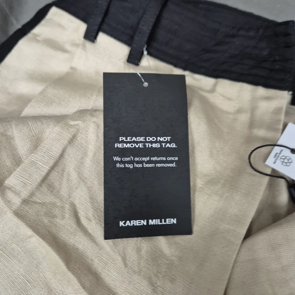 KAREN MILLEN STONE LINEN-WOVEN TROUSERS, UK 14