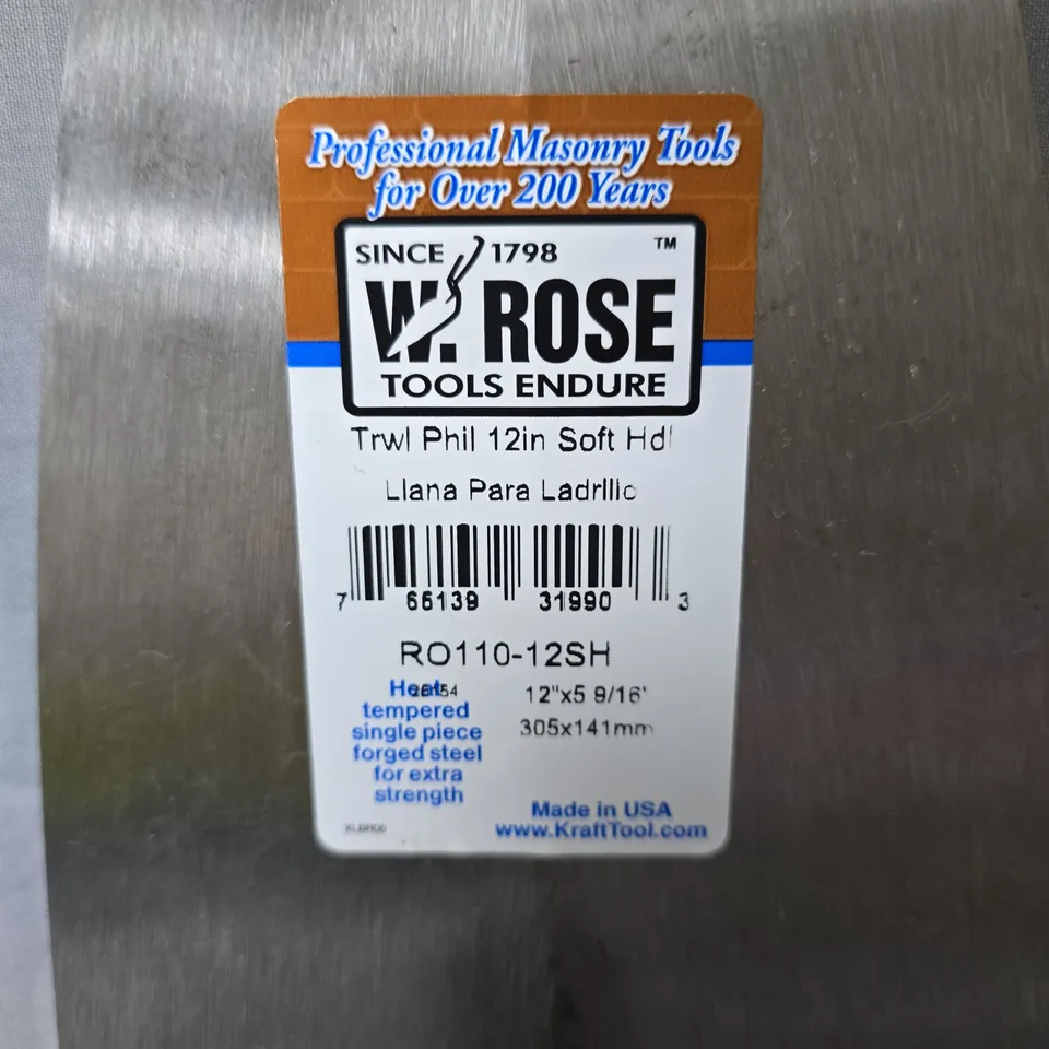 W.ROSE KRAFT TOOL RO110-12SH MASONRY TROWEL – 12IN BLADE, SOFT GRIP HANDLE