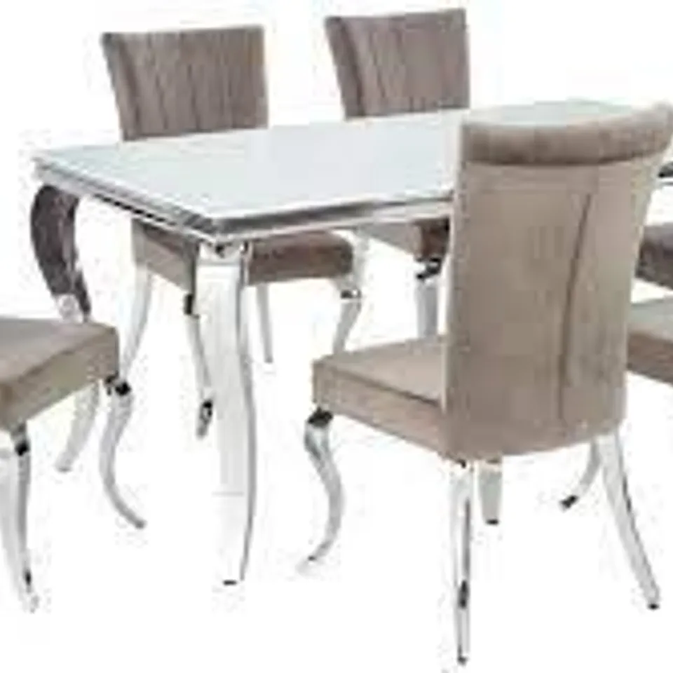 BOXED GRACE RECTANGULAR DINING SET. TABLE & 6 CHAIRS WHITE/CHROME (3 OF BOXES ONLY)