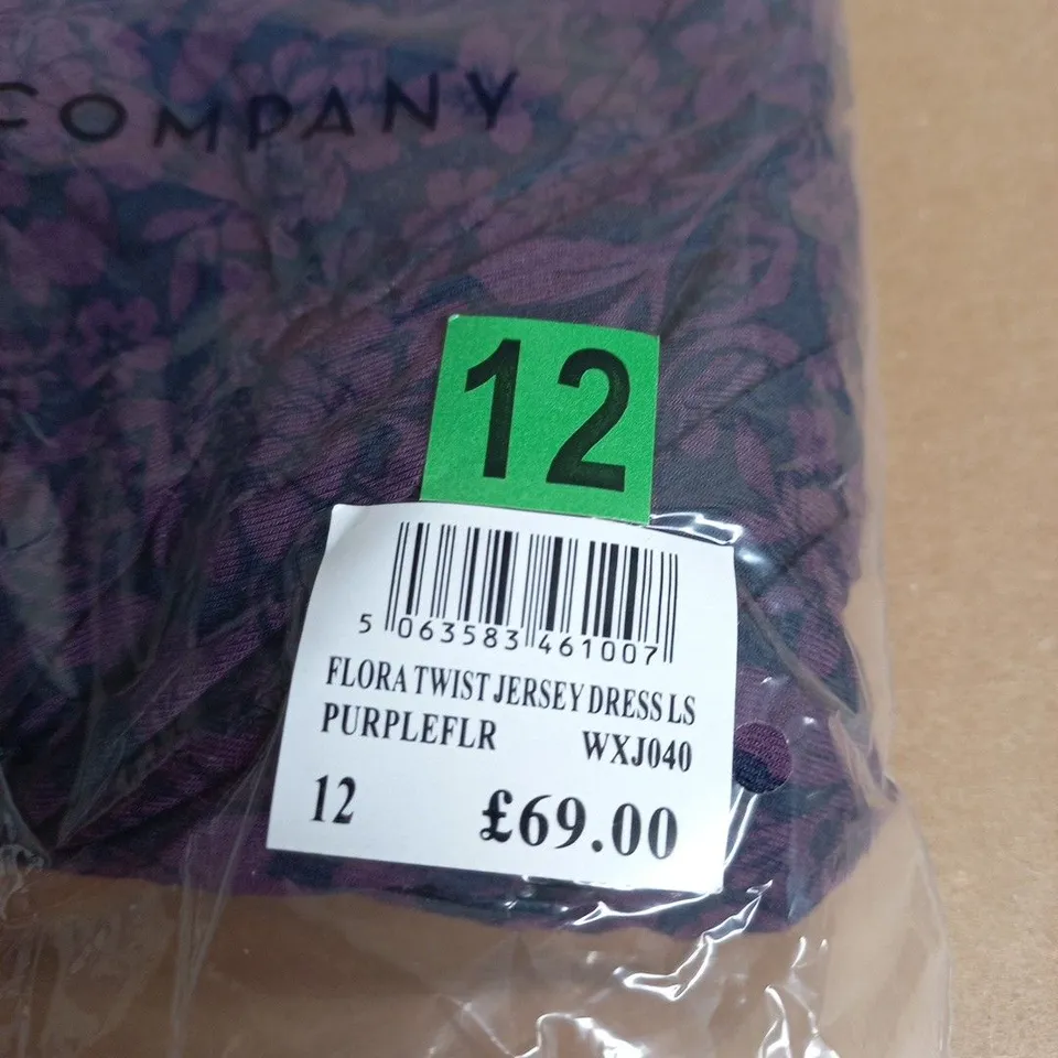 CREW CLOTHING FLORA TWIST JERSEY DRESS LS - PURPLE, UK 12