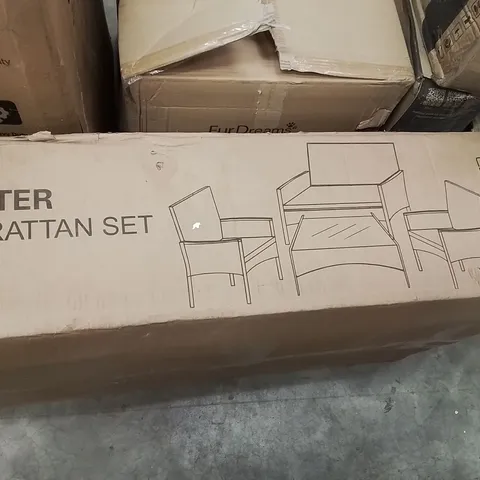 BOXED KEPLIN 4 SEATER RATTAN SOFA SET -GREY-