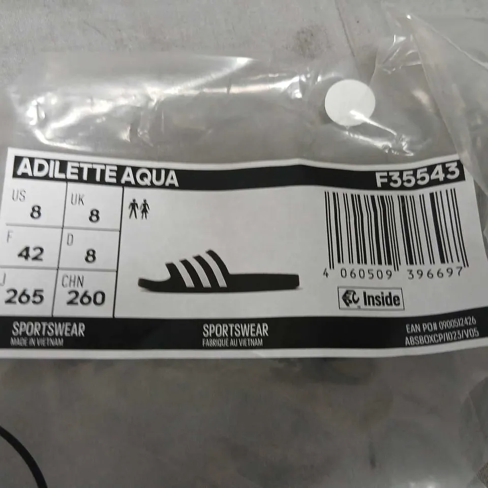 ADIDAS ADILETTE AQUA SLIDES – BLACK, US 8 (EU 42)