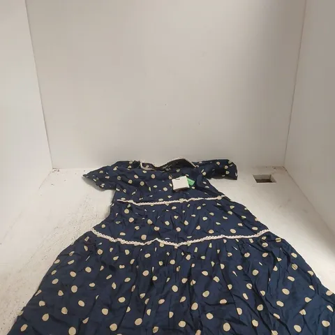 NOBODYS CHILD NAVY SPOT DARA MIDI DRESS UK 8