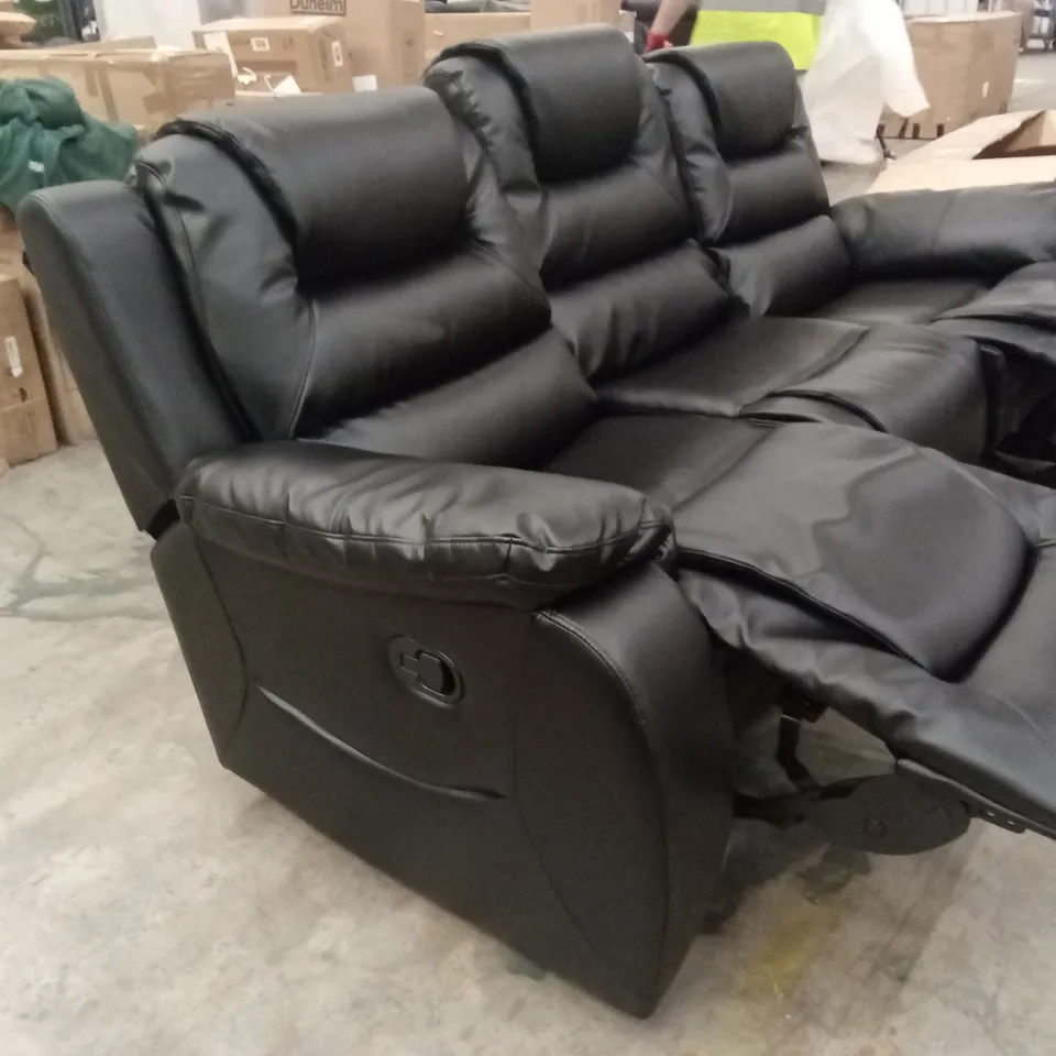 VANCOUVER 3 SEATER MANUAL RECLINER SOFA, BLACK PREMIUM FAUX LEATHER