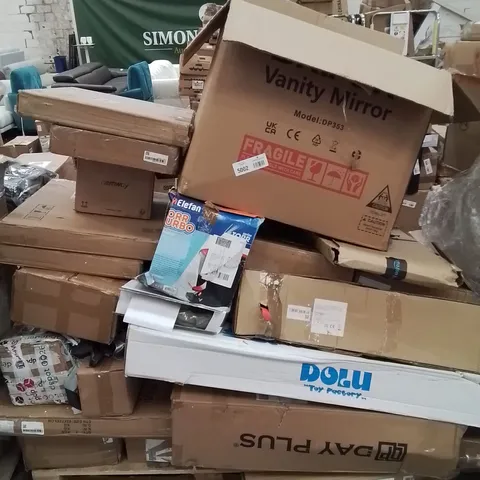 PALLET CONTAINING VARIOUS ASSORTED BOXED HOUSEHOLD CUSTOMER RETURNS TO INCLUDE: TORR TURBO BUCKET, FOLDING TABLES, HAND TOOLS ETC.