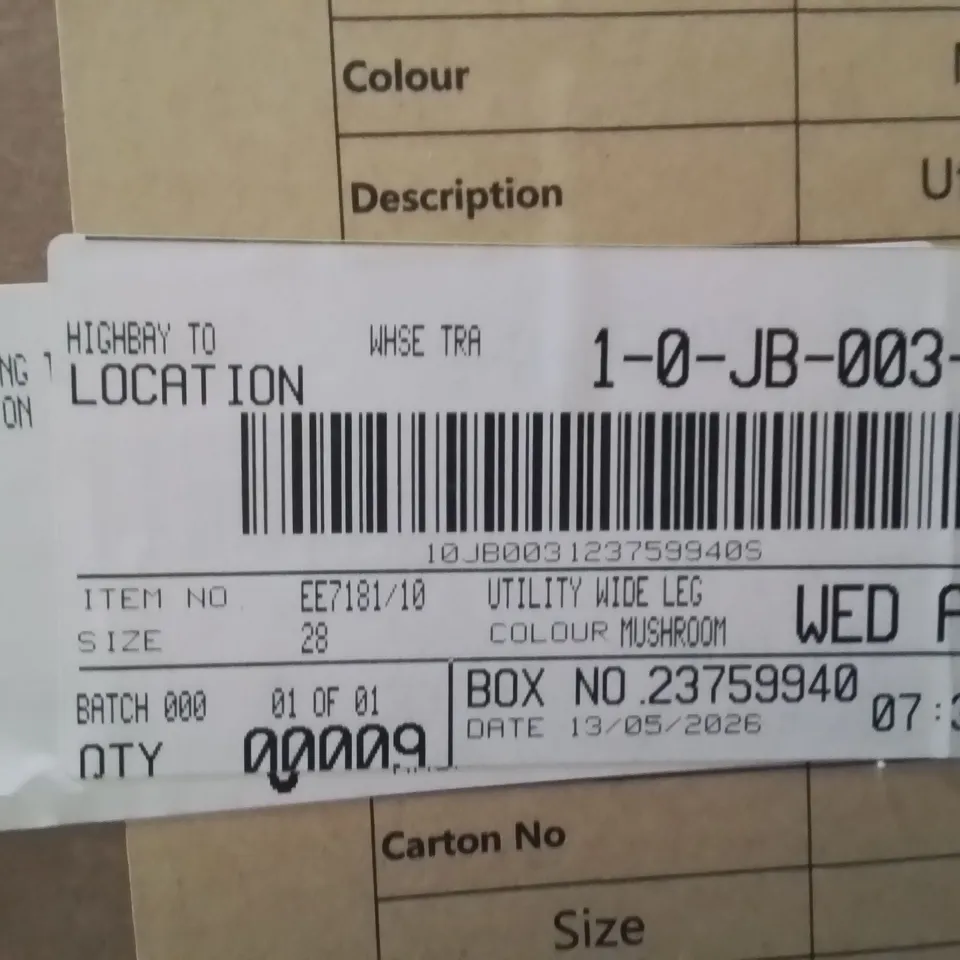 BOXED BRAND NEW APPROXIMATELY 9 JD WILLIAMS UTILITY WIDE LEG TROUSERS MUSHROOM SIZE 28