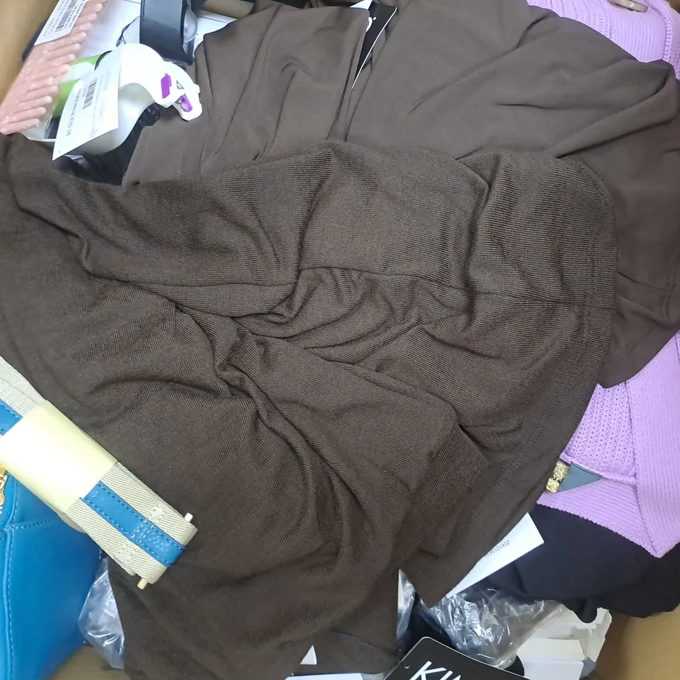 BOX OF APPROXIMATELY 10 ASSORTED HOUSEHOLD AND CLOTHING ITEMS IN VARIOUS STYLES, SIZES, AND, COLOURS, ETC - COLLECTION ONLY