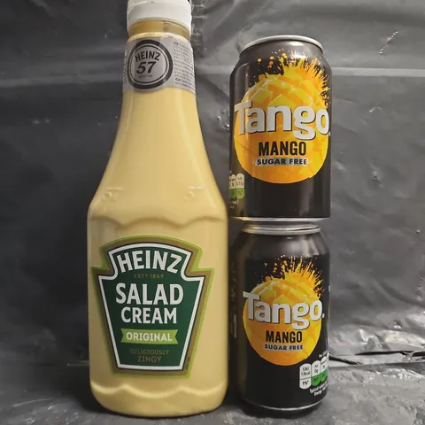 BOX OF APPROXIMATELY 3 ASSORTED FOOD AND DRINK ITEMS TO INCLUDE TANGO MANGO MULTIPACKS, AND SALAD CREAM