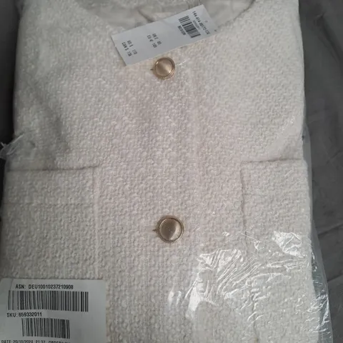 ABERCROMBIE & FITCH COLLARLESS TWEED JACKET, CREAM - SIZE MEDIUM