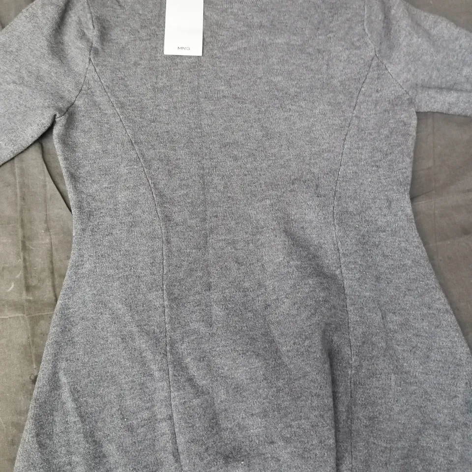 MANGO DOMINO JUMPER MINI DRESS IN GREY SIZE UK 10