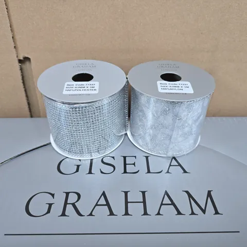 GISELA GRAHAM LONDON DECORATIVE RIBBON ROLLS – BOXED SET OF 24, 63MM X 3M, SILVER