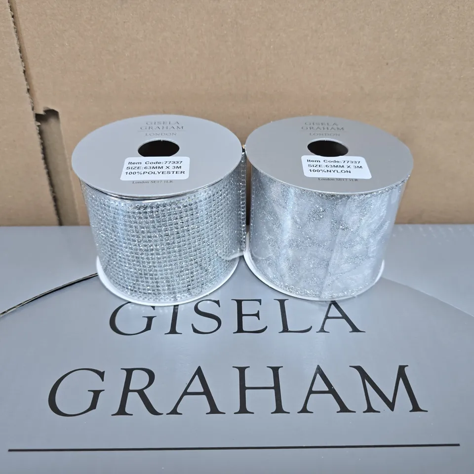 GISELA GRAHAM LONDON DECORATIVE RIBBON ROLLS – BOXED SET OF 24, 63MM X 3M, SILVER