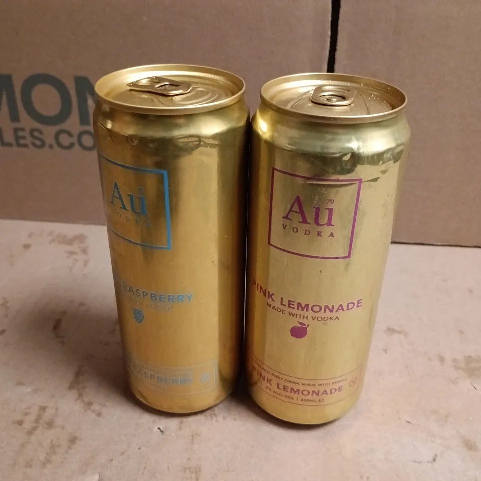 APPROXIMATELY 26 CANS OF AU VODKA TO INCLUDE FLAVOURS SUCH AS PINK LEMONADE, BLUE RASPBERRY, BLACK GRAPE, ETC - COLLECTION ONLY