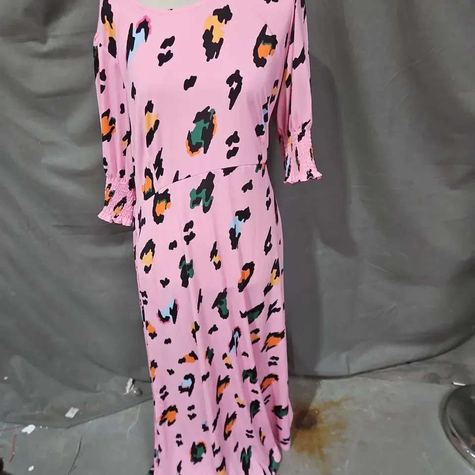WOMEN'S PINK PRINTED MAXI DRESS WITH ABSTRACT LEOPARD PATTERN NEON MARL