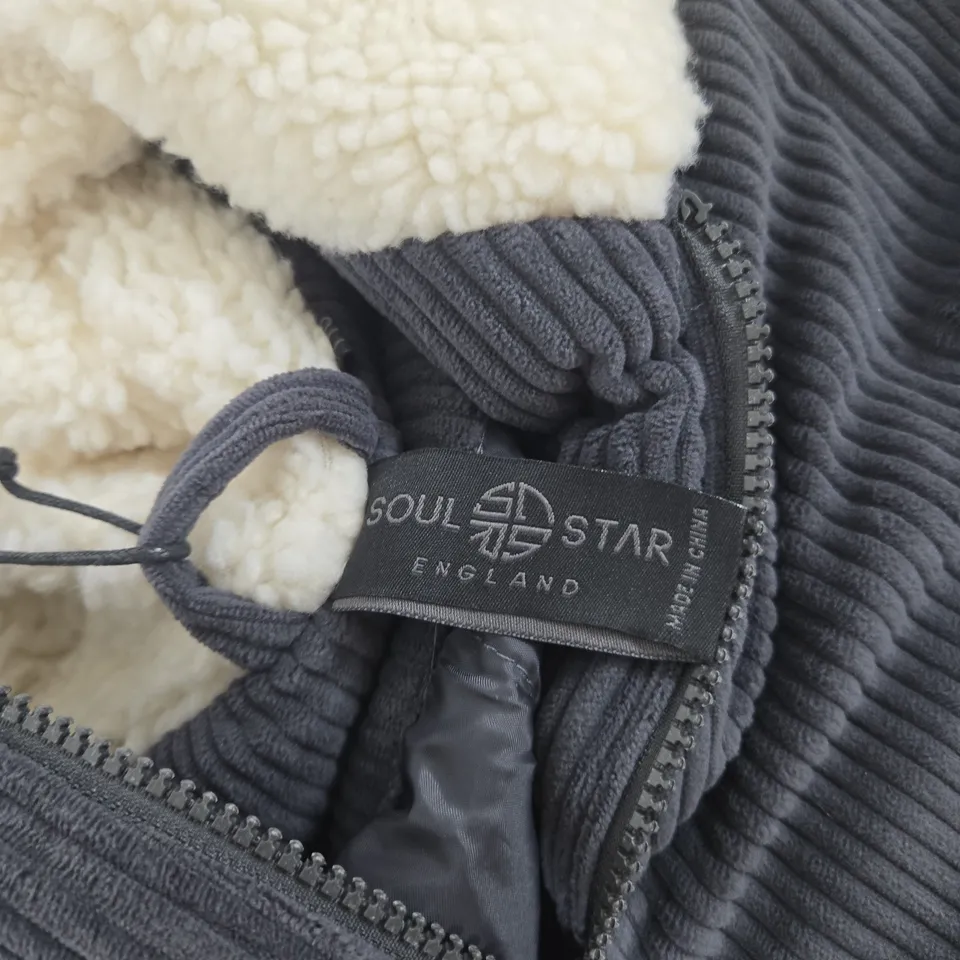 SOUL STAR MJ HAYDEN GREY CORDUROY JACKET WITH SHERPA LINING – UK XXL