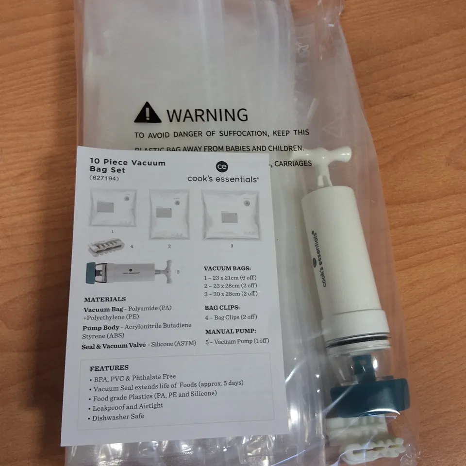 LOT OF 24 10-PIECE BOXES OF COOKS'S ESSENTIALS VACUUM BAG SETS