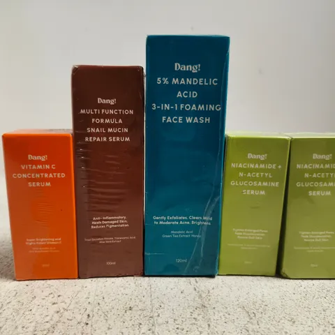 5 ASSORTED DANG! PRODUCTS TO INCLUDE VITAMIN C SERUM, REPAIR SERUM, FOAMING FACE WASH, ETC