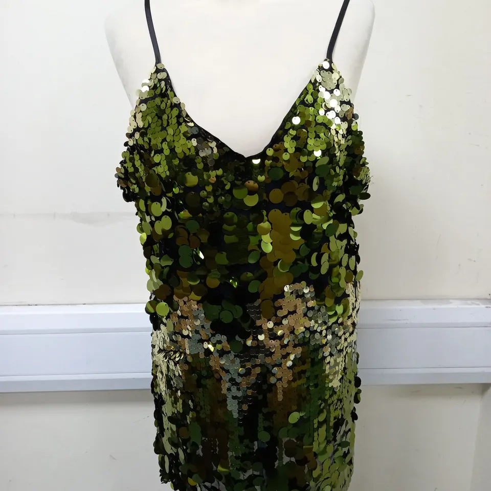 SUPERDRY DISCO SEQUIN MINI DRESS IN GREEN UK SIZE 14