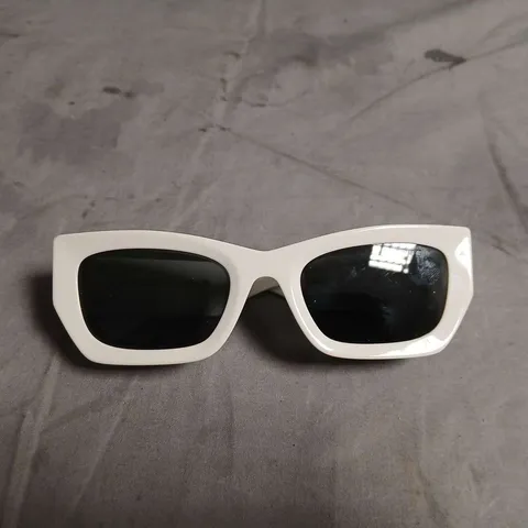 MIU MIU WHITE FRAME SUNGLASSES WITH GOLD LOGO ARMS