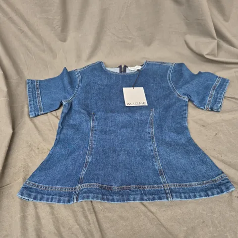 ALIGNÉ DENIM CHEER TOP – MID BLUE, UK 8