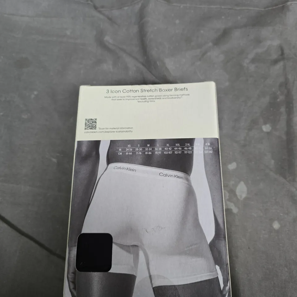 CALVIN KLEIN ICON COTTON STRETCH BOXER BRIEFS – 3 PACK, BOXED