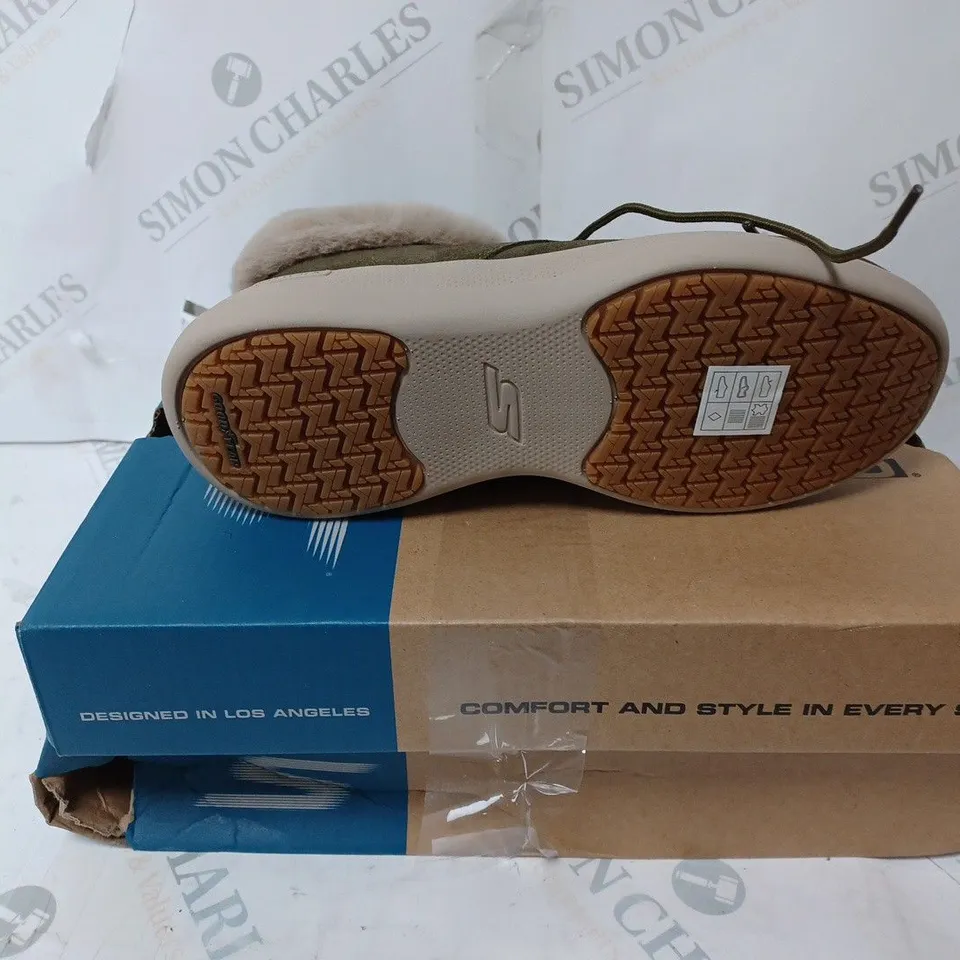 BOXED SKECHERS GO WALK STABILITY SUEDE BOOTS, OLIVE - SIZE 3