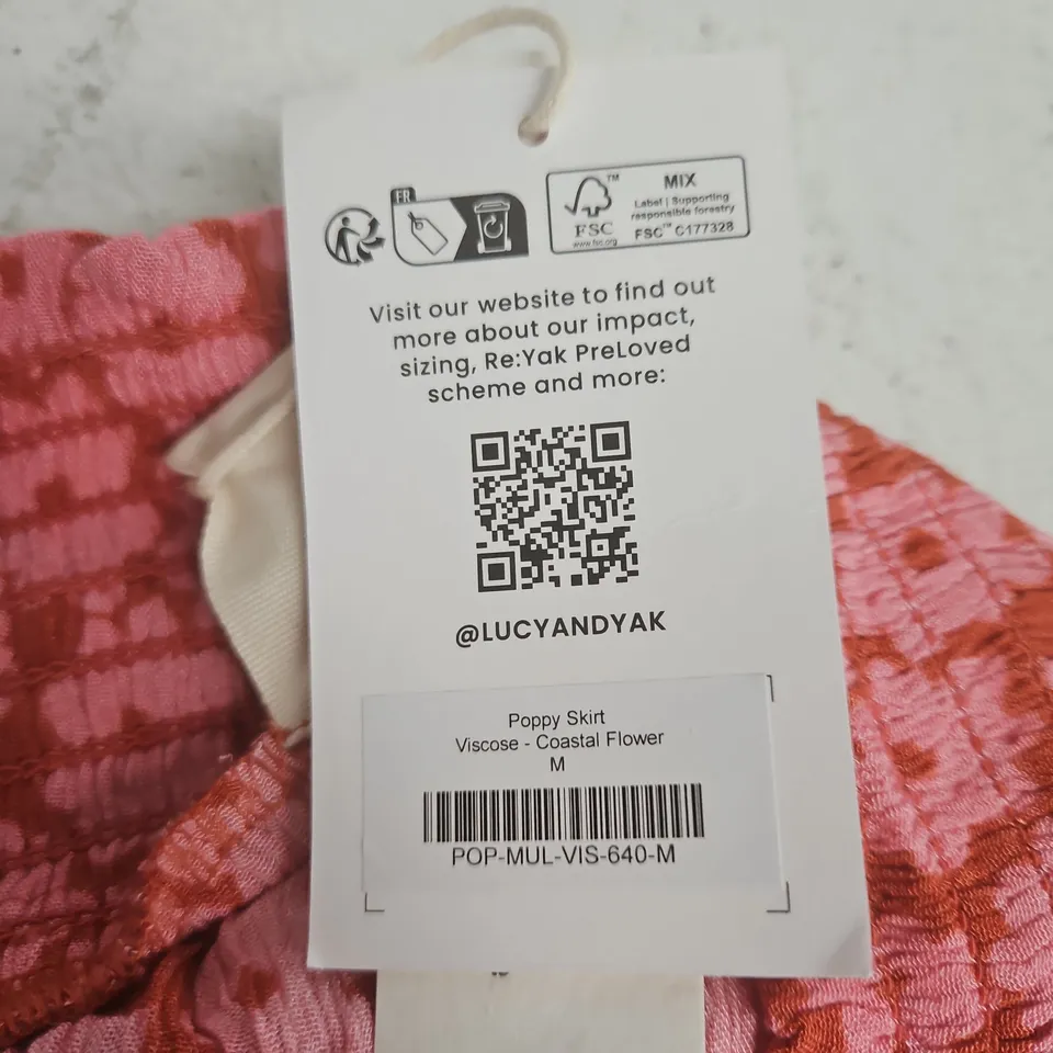 LUCY & YAK POPPY SKIRT – VISCOSE, COASTAL FLOWER PRINT, PINK – UK M