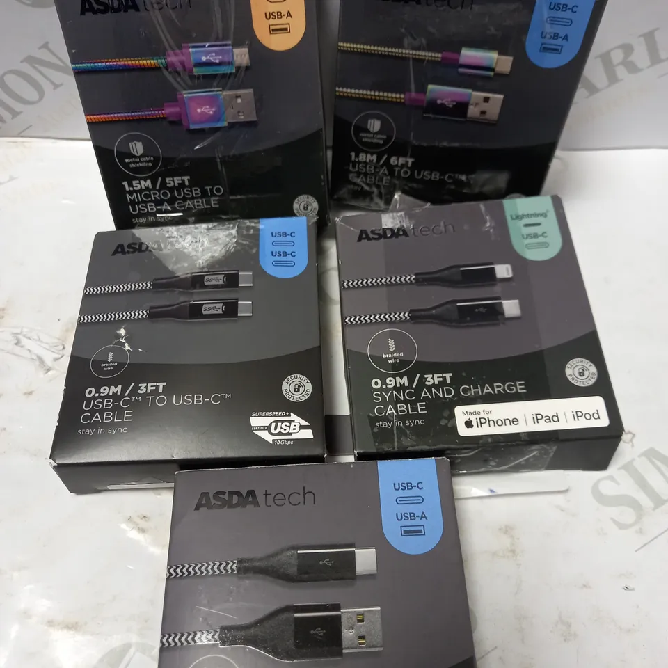 LOT OF FIVE TO INCLUDE USB-A TO USB-C CABLES , ETC