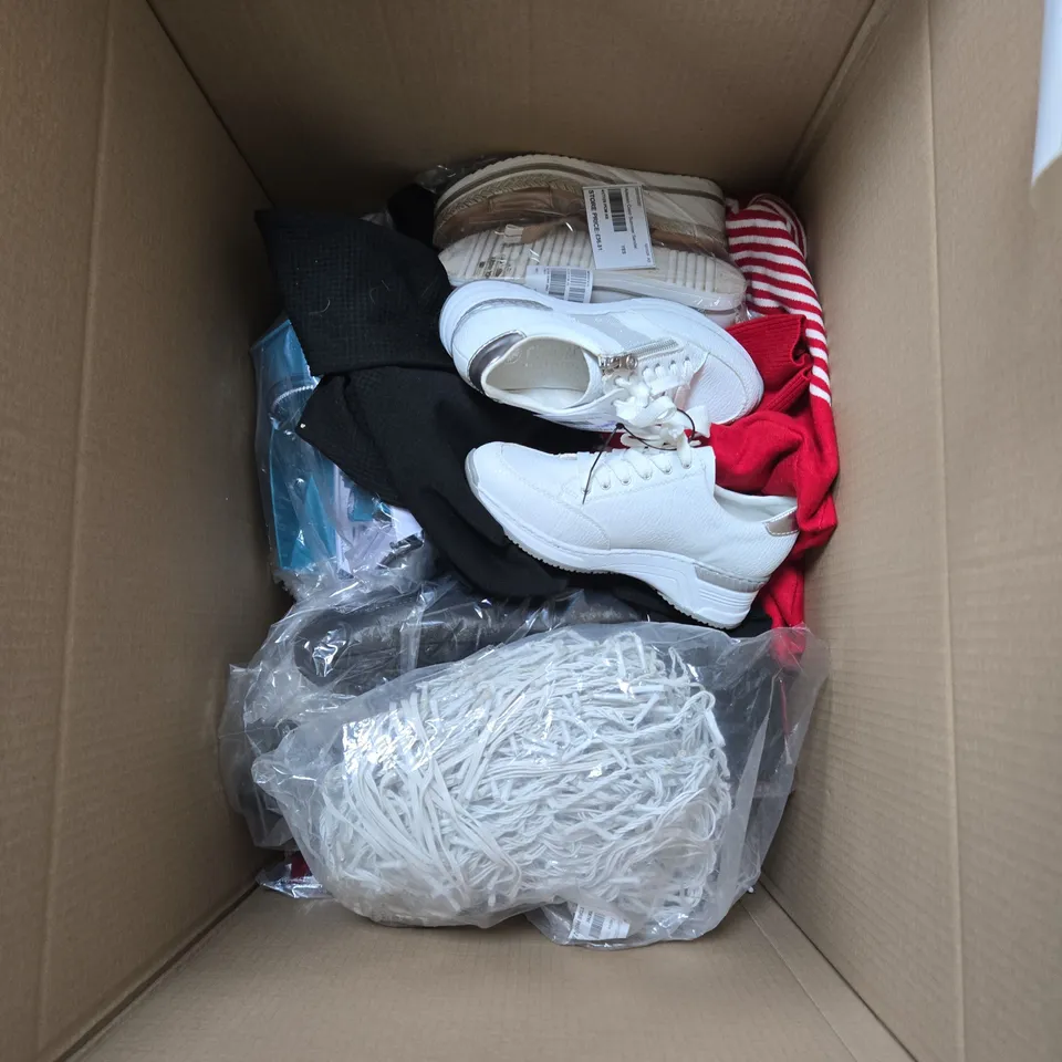 LARGE QUANTITY OF ASSORTED ITEMS TO INCLUDE SKETCHERS SHOES, PAIR OF KNIVES, CURTIS STONE CHOP CHOP, SOIL KNIFE, ETC - COLLECTION ONLY