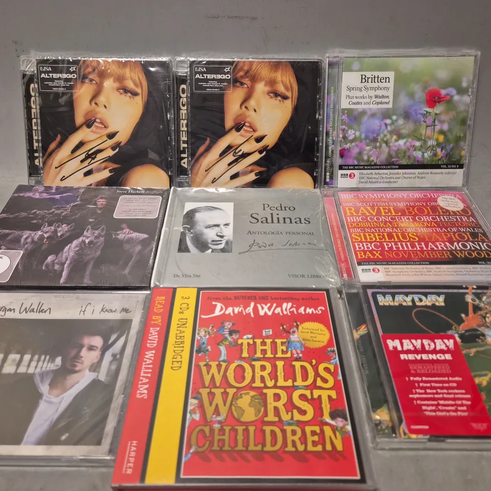 TOTE OF APPROXIMATELY 22 ASSORTED CD'S TO INCLUDE - PEDRO SALINAS ANTOLOGIA PERSONAL , MAYDAY REVENGE , DAVID WALLIAMS THE WORLDS WORST CHILDREN ETC