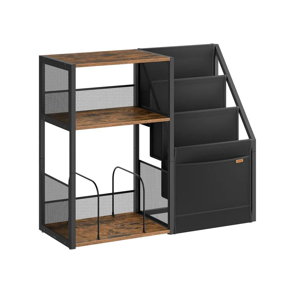 BOXED VASAGLE RECORD PLAYER STAND WITH VINYL STORAGE AND THREE TIER SIDE TABLE - RUSTIC BROWN 