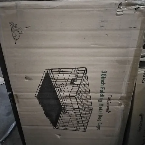 BOXED 36 INCH FOLDING METAL DOG CAGE