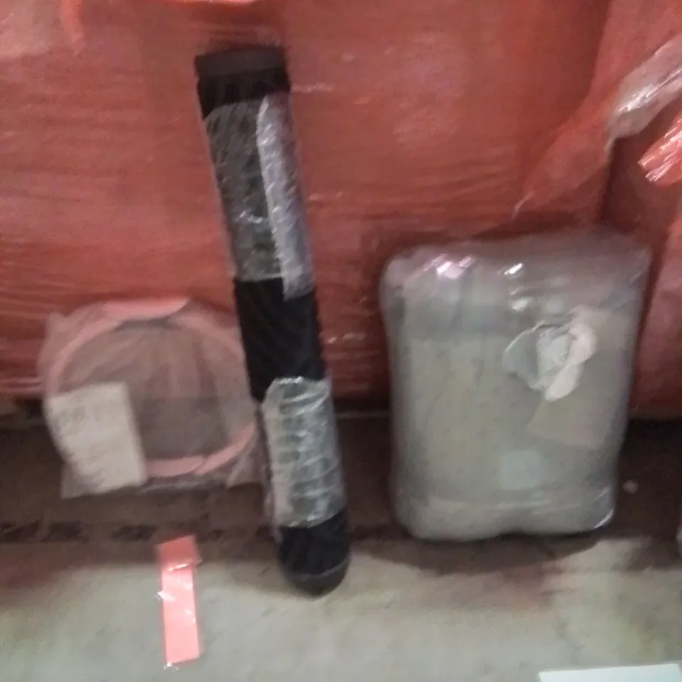 PALLET OF ASSORTED HOUSEHOLD GOODS AND PRODUCTS TO INCLUDE;LARGE RUG,DOOR MAT,MULTIPURPOSE GYM TOOL