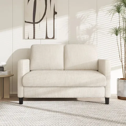 BOXED SMALL 2 SEATER 48" SOFA, CORDUROY SOFA COUCH WITH SPRING CUSHION - BEIGE (1 BOX)