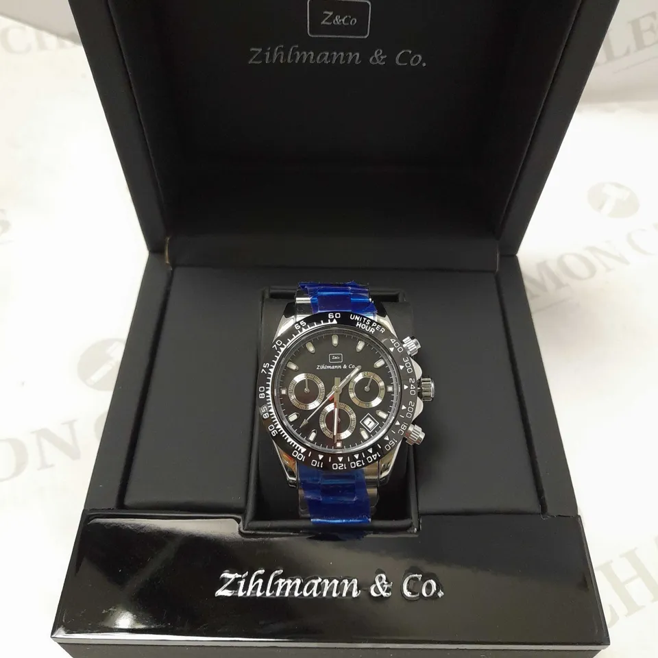 ZIHLMANN & CO BLACK TRIPLE DIAL BRACELET STRAP WRISTWATCH
