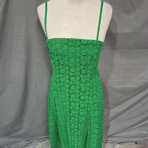 NOBODY'S CHILD PETITE FERN GREEN LACE MIDI DRESS, UK 8