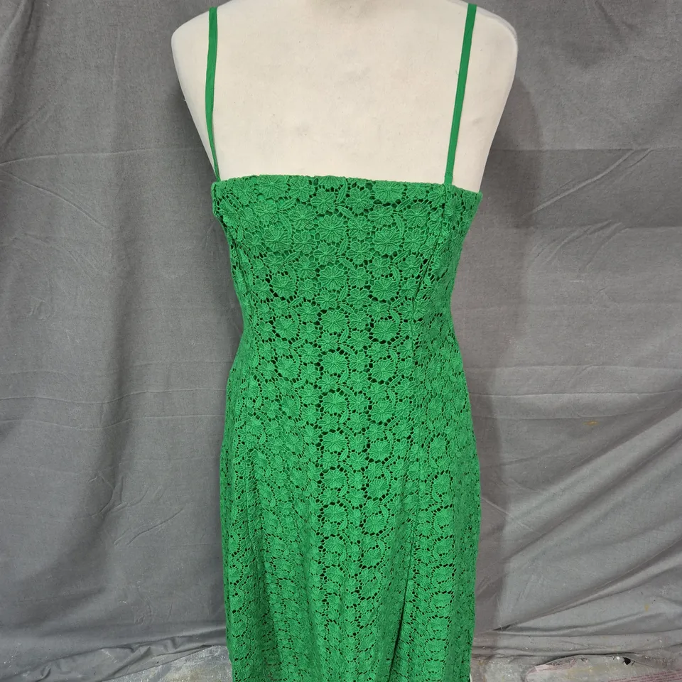 NOBODY'S CHILD PETITE FERN GREEN LACE MIDI DRESS, UK 8
