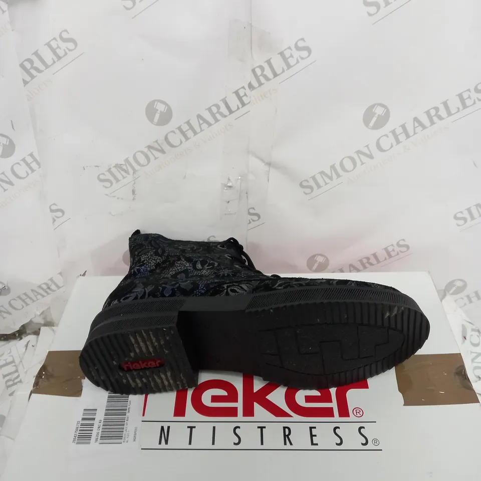 RIEKER LACE UP BOOT DARK FLOURAL SIZE 6 - BOXED 
