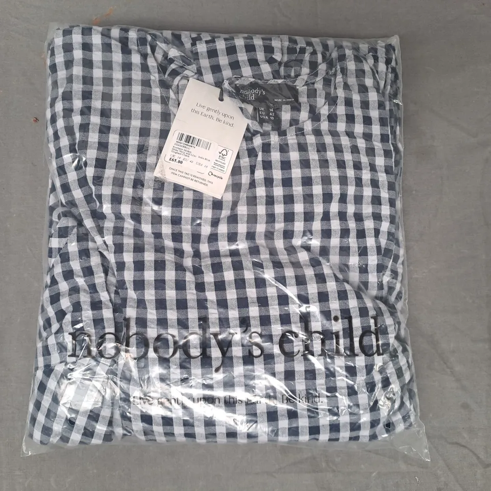 NOBODY'S CHILD ROCHELLE MIDAXI DRESS IN NAVY/LILAC GINGHAM CHECK UK SIZE 14
