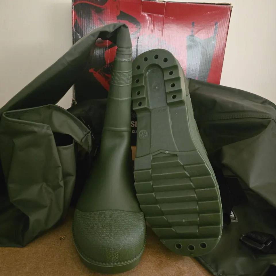DAM HYDROFORCE NYLON TASLAN HIP WADERS – CLEATED SOLE, GREEN UK 40