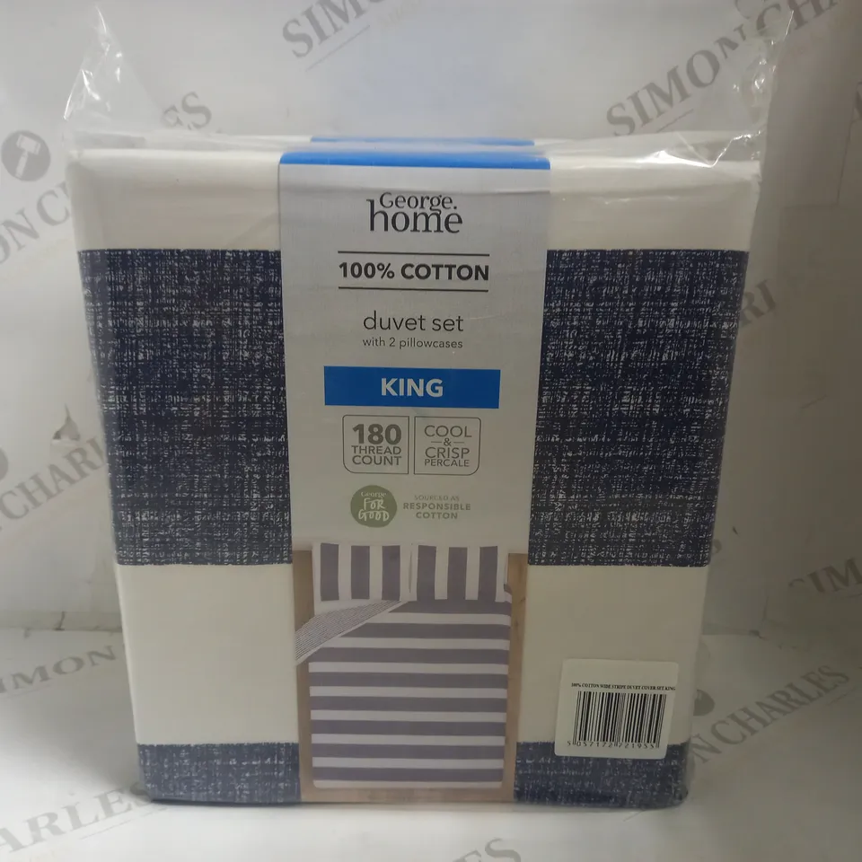 BOX OF 3 GEORGE HOME 100% COTTON KING SIZE DUVET SETS - BLUE/WHITE 