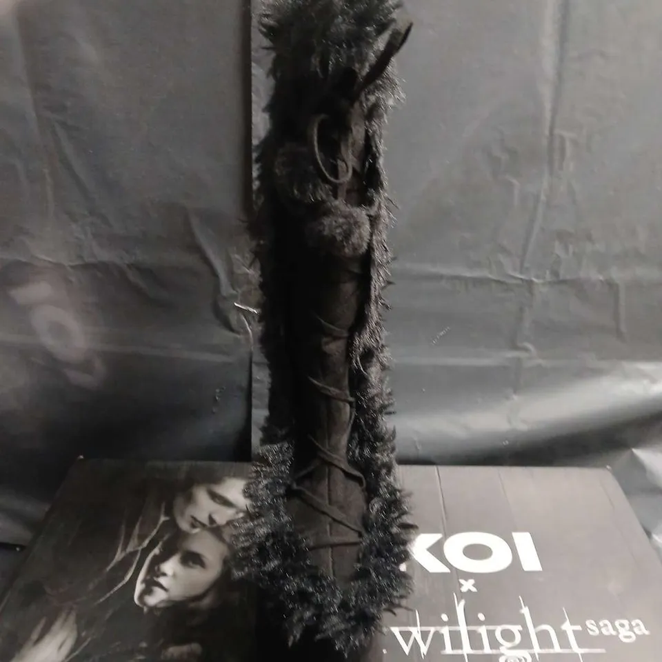 BOXED PAIR OF KOI LA PUSH CRESCENT PLATFORM FAUX FUR LONG BOOTS – BLACK (UK 3)